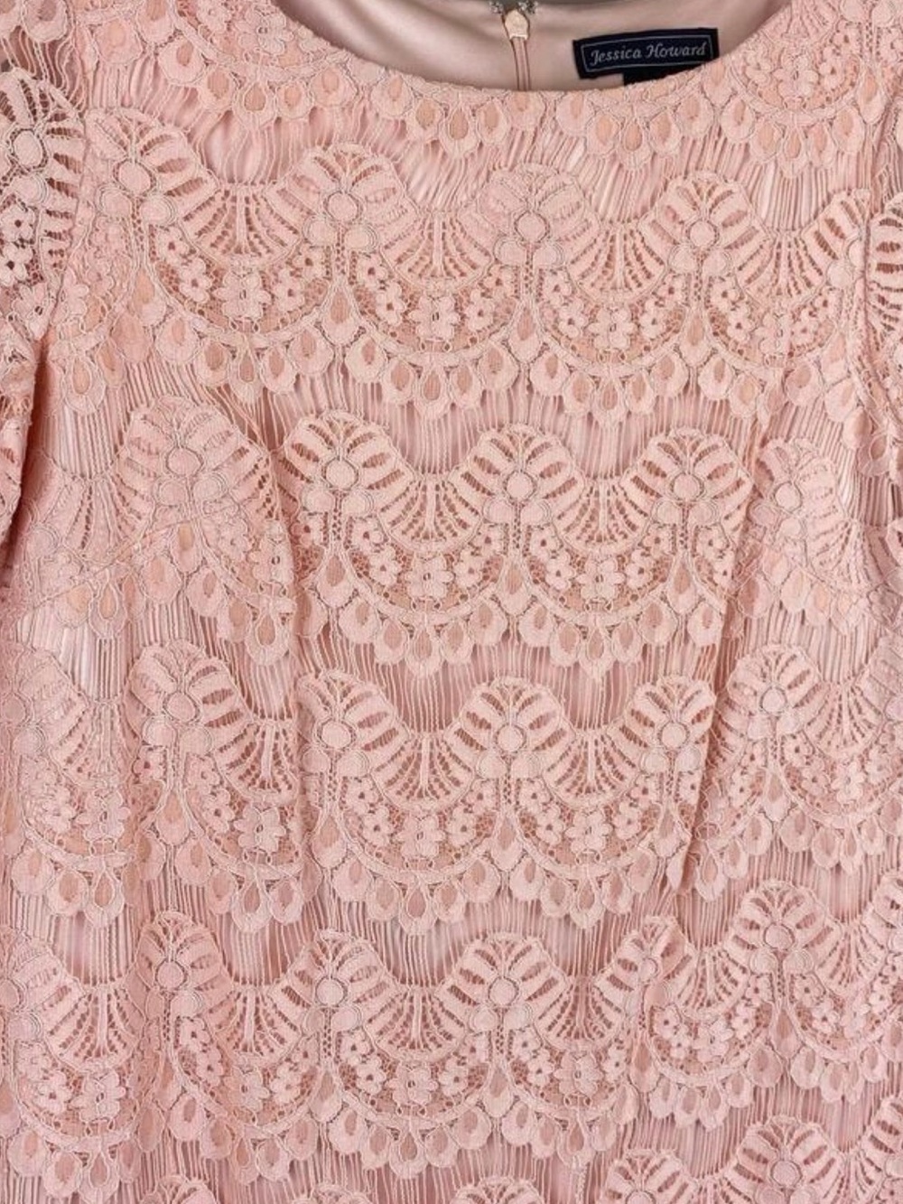 🍑🍑🍑Jessica Howard Elegant Bright Pastel Peach Boat Neck Lace Dress sz10 - Picture 7 of 16